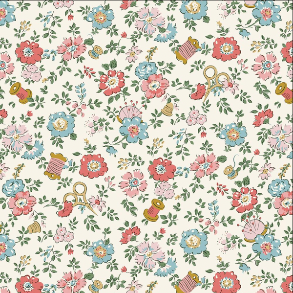 Liberty | Tudor Celebration 'Haberdashery Floral' 443B (Coral/Pink Multi): by the ½m
