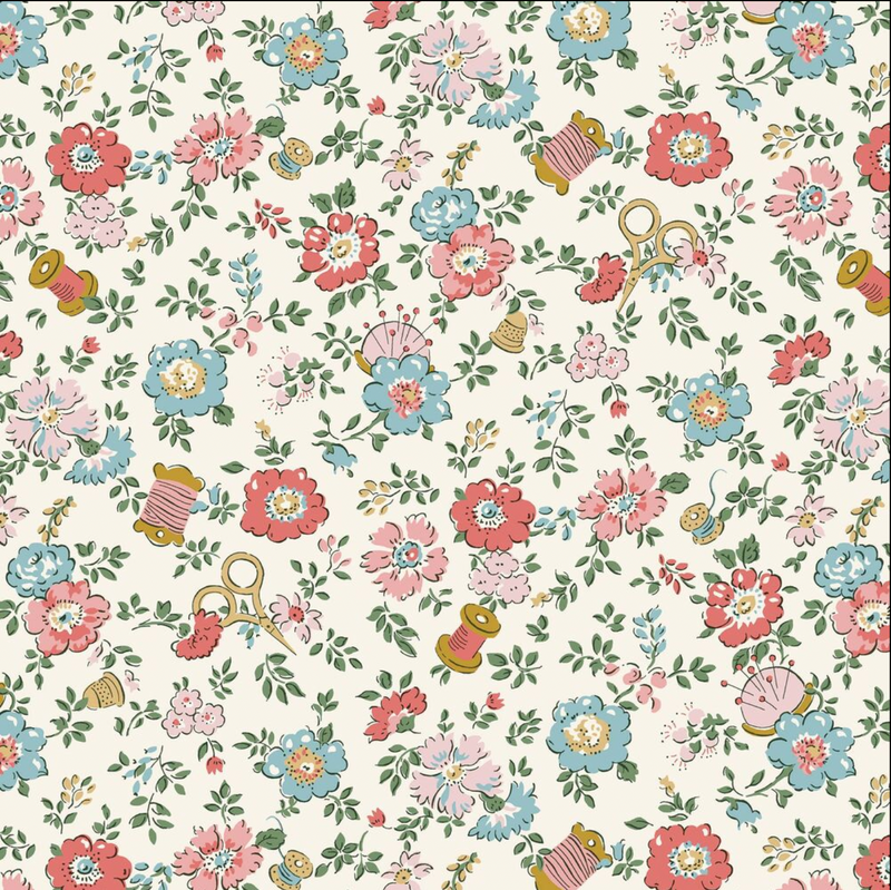 Liberty | Tudor Celebration 'Haberdashery Floral' 443B (Coral/Pink Multi): by the ½m