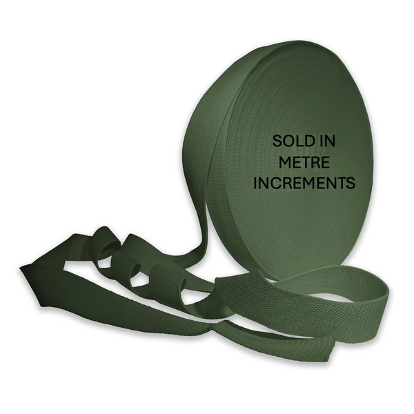 Webbing: 25mm Wide: Cotton Blend Heavy Duty: Olive Green: by the METRE