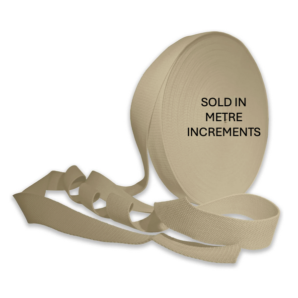 Webbing: 25mm Wide: Cotton Blend Heavy Duty: TAUPE by the METRE