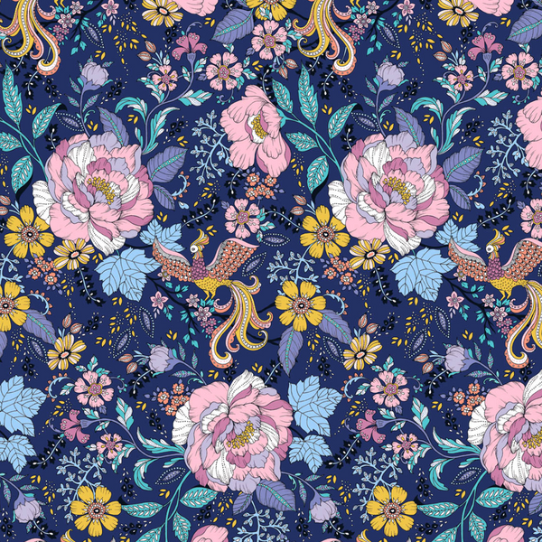 Fizah Malik Designs for Dashwood Studio | Ace Lawn (145cm wide) 'Pareeza' Floral Phoenix 1682L NAVY: by the METRE