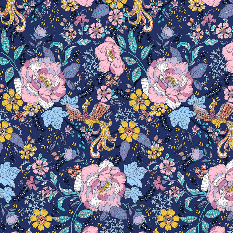 Fizah Malik Designs for Dashwood Studio | Ace Lawn (145cm wide) 'Pareeza' Floral Phoenix 1682L NAVY: by the METRE