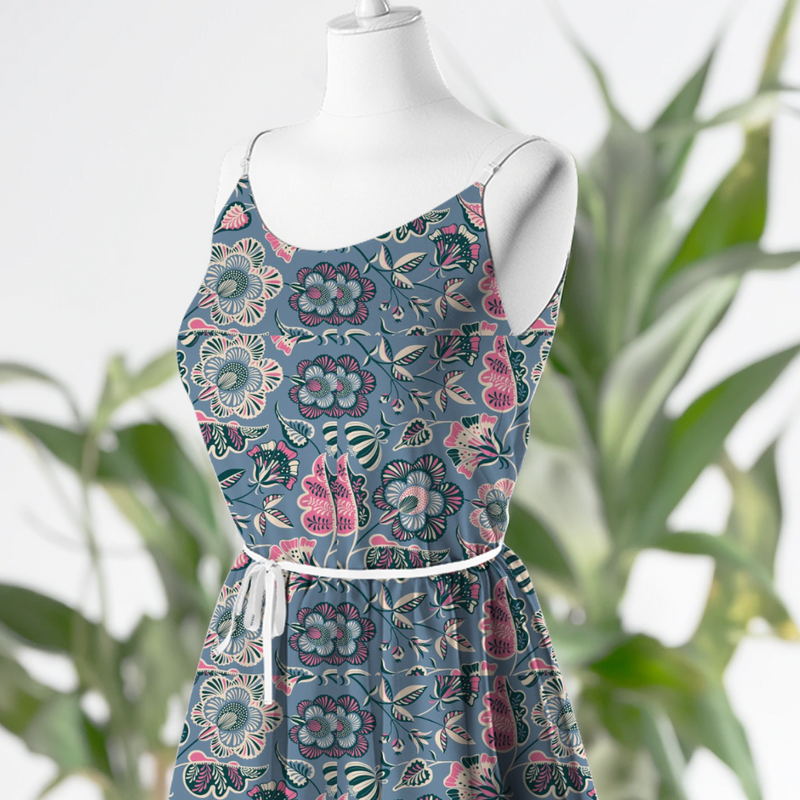 Anbo | Amsterdam RAYON (145cm wide) 'Stylised Floral Elements' ANBO1000 LIGHT BLUE: by the METRE