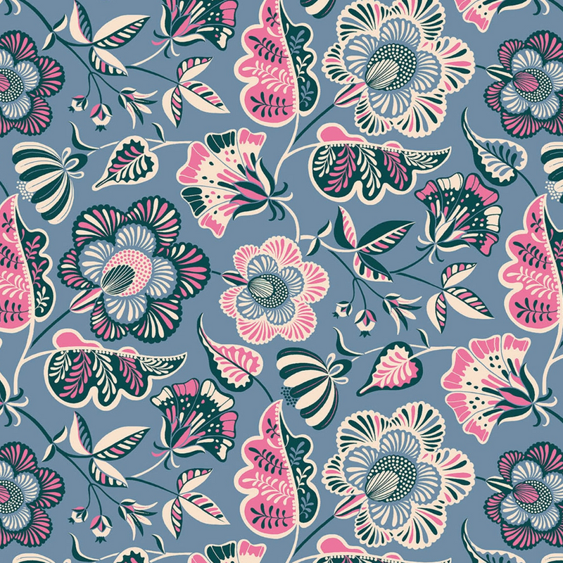 Anbo | Amsterdam RAYON (145cm wide) 'Stylised Floral Elements' ANBO1000 LIGHT BLUE: by the METRE