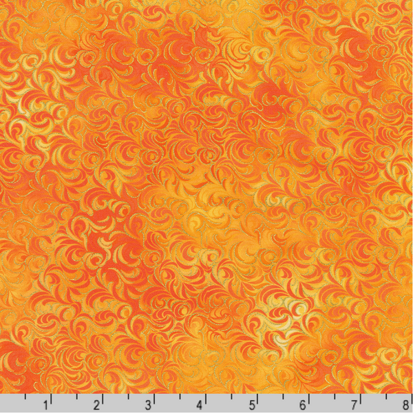 Robert Kaufman Fabrics | Mixed Metallics 'Swirls' SRKDM-23067-8 ORANGE: by the 1/2m