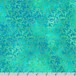 Robert Kaufman Fabrics | Mixed Metallics 'Swirls' SRKDM-23067-70 AQUA: by the 1/2m