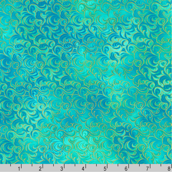Robert Kaufman Fabrics | Mixed Metallics 'Swirls' SRKDM-23067-70 AQUA: by the 1/2m