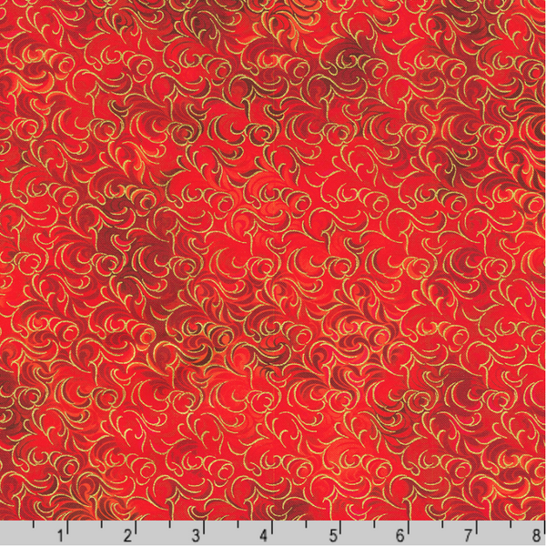 Robert Kaufman Fabrics | Mixed Metallics 'Swirls' SRKDM-23067-93 SCARLET: by the 1/2m