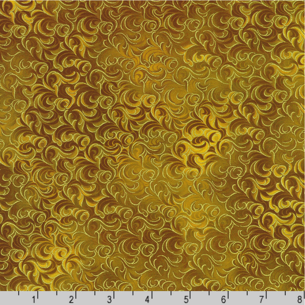 BOLT END PIECE: Robert Kaufman Fabrics | Mixed Metallics 'Swirls' SRKDM-23067-133 GOLD: Approx 1.5m