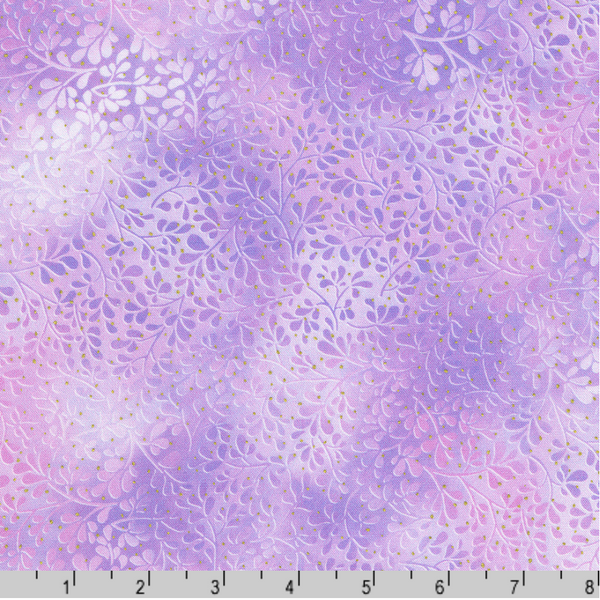 Robert Kaufman Fabrics | Mixed Metallics 'Foliage' SRKDM-23068-23 LAVENDER: by the 1/2m