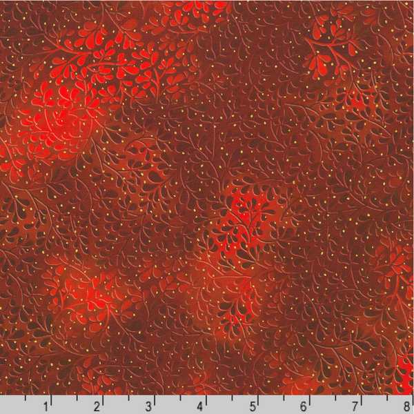BOLT END PIECE: Robert Kaufman Fabrics | Mixed Metallics 'Foliage' SRKDM-23068-113 CRANBERRY: Approx 2.1m