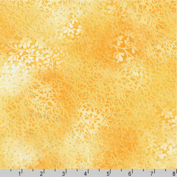 Robert Kaufman Fabrics | Mixed Metallics 'Foliage' SRKDM-23068-128 DAFFODIL: by the 1/2m
