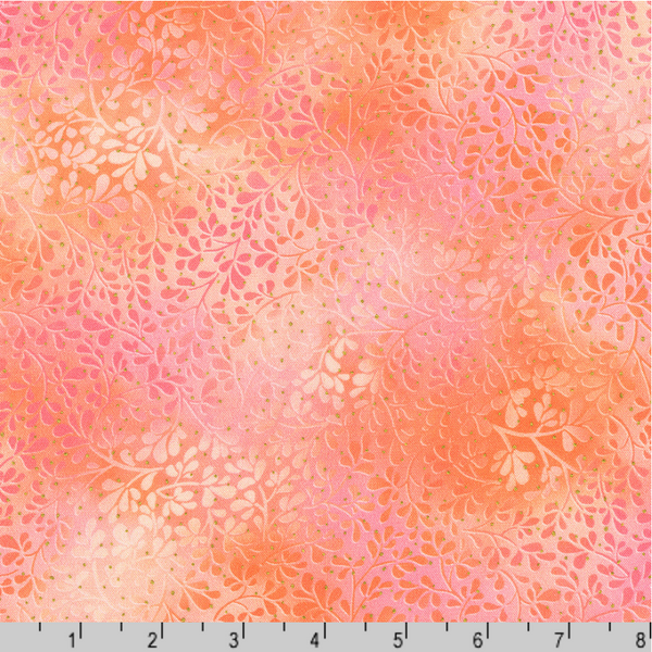 Robert Kaufman Fabrics | Mixed Metallics 'Foliage' SRKDM-23068-144 PEACH: by the 1/2m