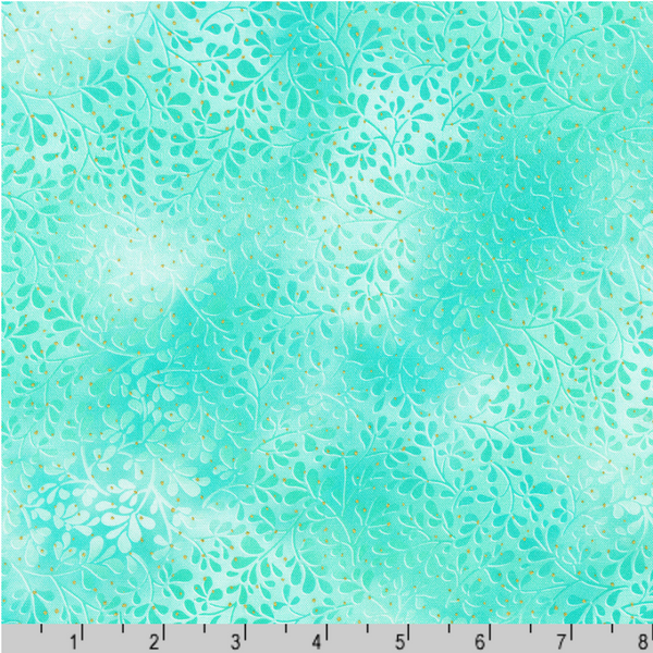 BOLT END PIECE: Robert Kaufman Fabrics | Mixed Metallics 'Foliage' SRKDM-23068-333 SEA GLASS: Approx 1.94m