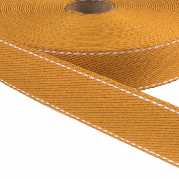 Webbing: 30mm Wide: Stitched Edge Design: Mustard Yellow: by the METRE