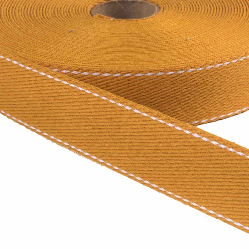 Webbing: 30mm Wide: Stitched Edge Design: Mustard Yellow: by the METRE