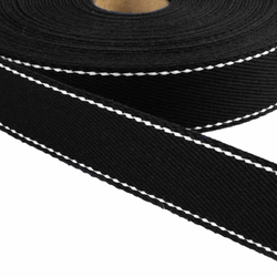 Webbing: 30mm Wide: Stitched Edge Design: Black: by the METRE