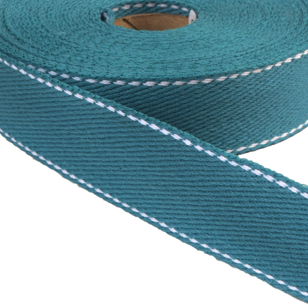 Webbing: 30mm Wide: Stitched Edge Design: Teal: by the METRE