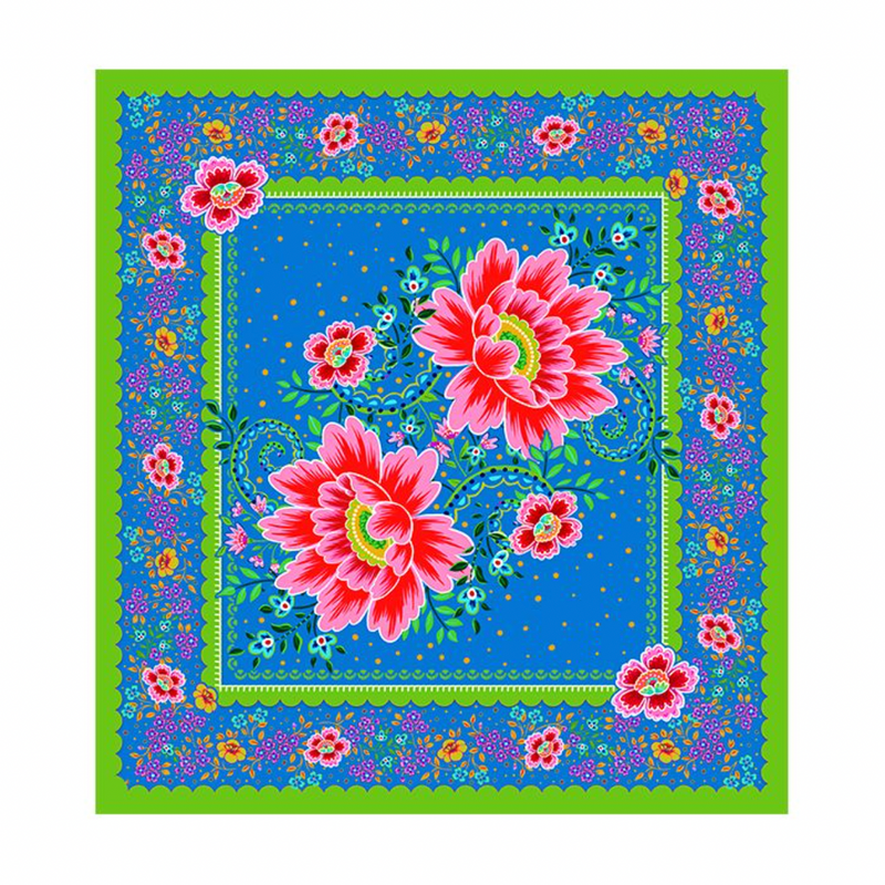 Odile Bailloeul: Panneau Velours 'Chandernagor Bleu' (Velvet Panel 'Chandernagor Blue'): Approx 50cm x 46cm / 18" x 19¾" Panel