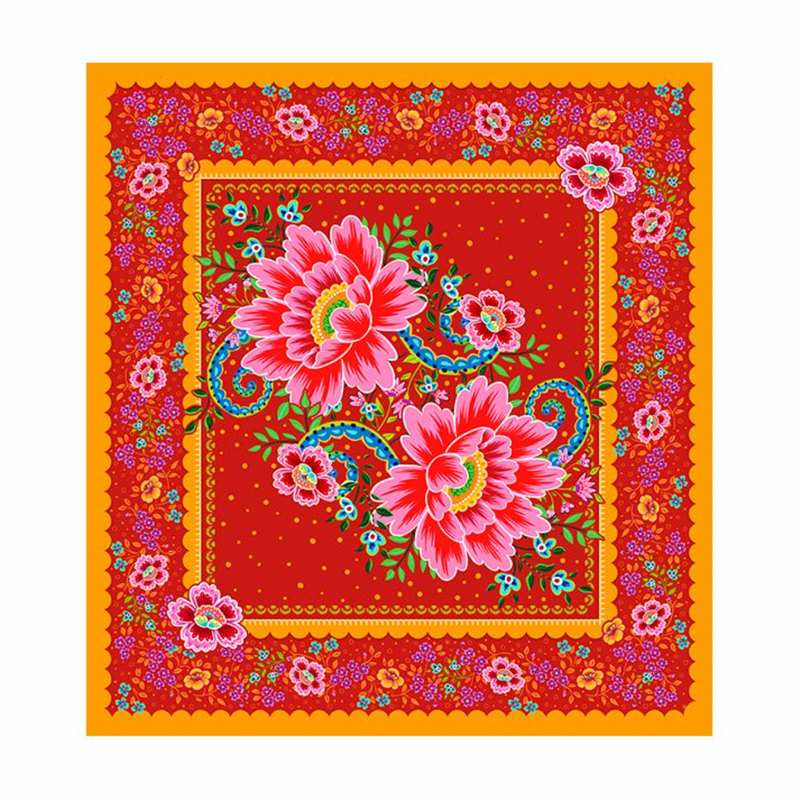 Odile Bailloeul: Panneau Velours 'Chandernagor Rouge' (Velvet Panel 'Chandernagor Red'): Approx 50cm x 46cm / 18" x 19¾" Panel