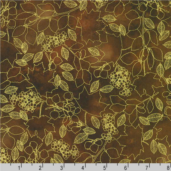 Robert Kaufman Fabrics | Warm Welcome 'Leaf Sketch' AWHDM-22967-323 WALNUT: by the 1/2m