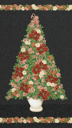 Robert Kaufman Fabrics | Holiday Flourish Peppermint Twist 'Panel' AWHDM-22944-2 BLACK: Approx 60cm