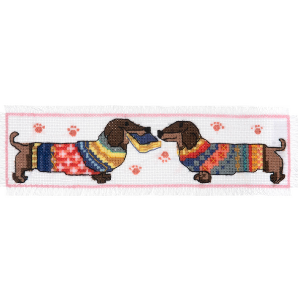 TRIMITS: Printed No Count Cross Stitch Bookmark Kit: Dachshund in Jumper