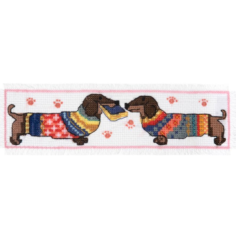 TRIMITS: Printed No Count Cross Stitch Bookmark Kit: Dachshund in Jumper
