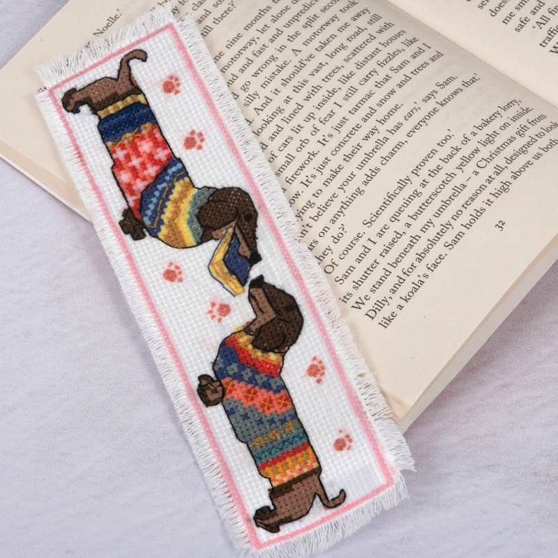 TRIMITS: Printed No Count Cross Stitch Bookmark Kit: Dachshund in Jumper