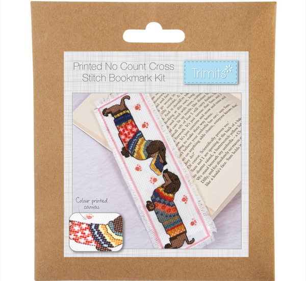 TRIMITS: Printed No Count Cross Stitch Bookmark Kit: Dachshund in Jumper