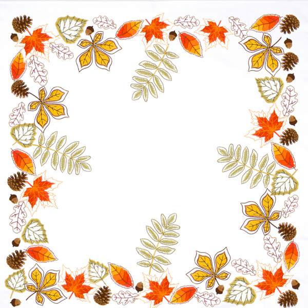 TRIMITS: Pre-Printed Embroidery Tablecloth Kit: Autumn Leaves