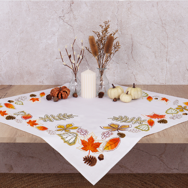 TRIMITS: Pre-Printed Embroidery Tablecloth Kit: Autumn Leaves