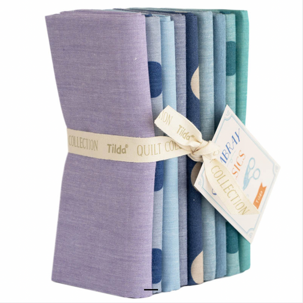 Tilda | Chambray Basics: Bundle of Nine 50 x 55cm Fat Quarters: TD300219 SUMMER BLUES