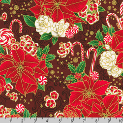 Robert Kaufman Fabrics | Holiday Flourish Peppermint Twist 'Festive Bouquet' SRKM-22945-113 CRANBERRY: by the 1/2m