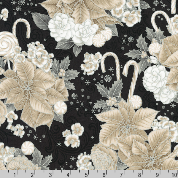 Robert Kaufman Fabrics | Holiday Flourish Peppermint Twist 'Festive Bouquet' SRKM-22945-304 SHADOW: by the 1/2m