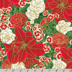 Robert Kaufman Fabrics | Holiday Flourish Peppermint Twist 'Large Floral' SRKM-22946-274 PINE: by the 1/2m