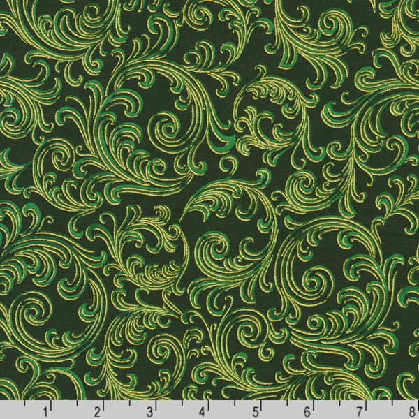 Robert Kaufman Fabrics | Holiday Flourish Peppermint Twist 'Scroll' SRKM-22949-274 PINE: by the 1/2m