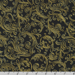 Robert Kaufman Fabrics | Holiday Flourish Peppermint Twist 'Scroll' SRKM-22949-2 BLACK: by the 1/2m