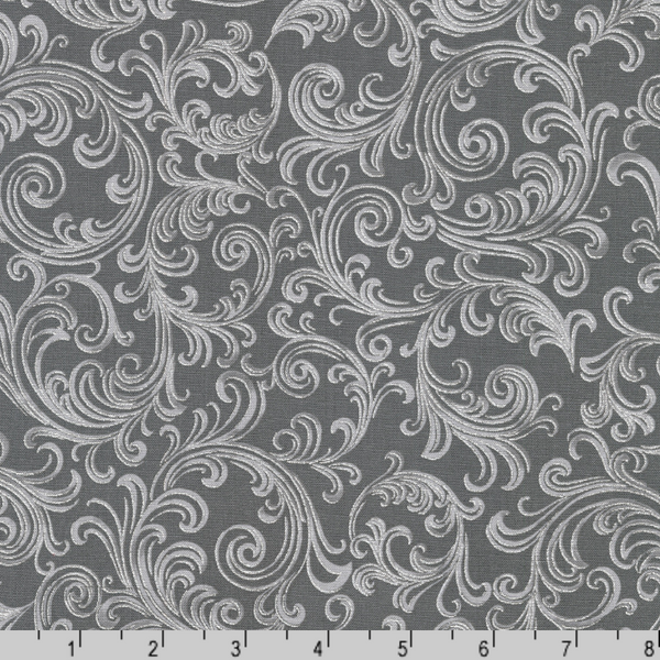 Robert Kaufman Fabrics | Holiday Flourish Peppermint Twist 'Scroll' SRKM-22949-305 GRAPHITE: by the 1/2m