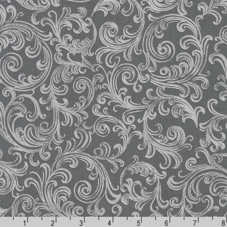 Robert Kaufman Fabrics | Holiday Flourish Peppermint Twist 'Scroll' SRKM-22949-305 GRAPHITE: by the 1/2m