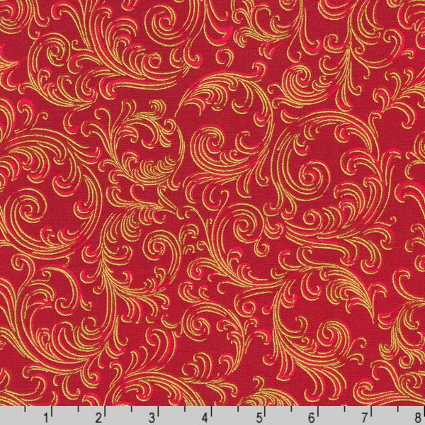 Robert Kaufman Fabrics | Holiday Flourish Peppermint Twist 'Scroll' SRKM-22949-91 CRIMSON: by the 1/2m