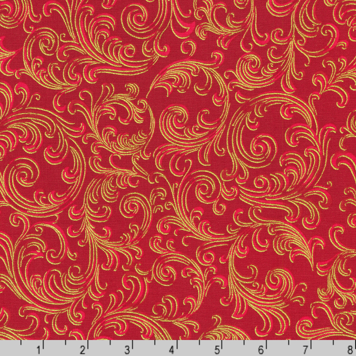 Robert Kaufman Fabrics | Holiday Flourish Peppermint Twist 'Scroll' SRKM-22949-91 CRIMSON: by the 1/2m