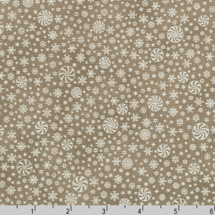 Robert Kaufman Fabrics | Holiday Flourish Peppermint Twist 'Snowflakes' SRKM-22953-160 TAUPE: by the 1/2m