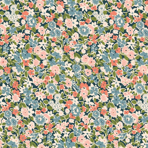 Liberty | Floral Nostalgia 'Isly Garden' Coral/Teal 450B: by the 1/2m