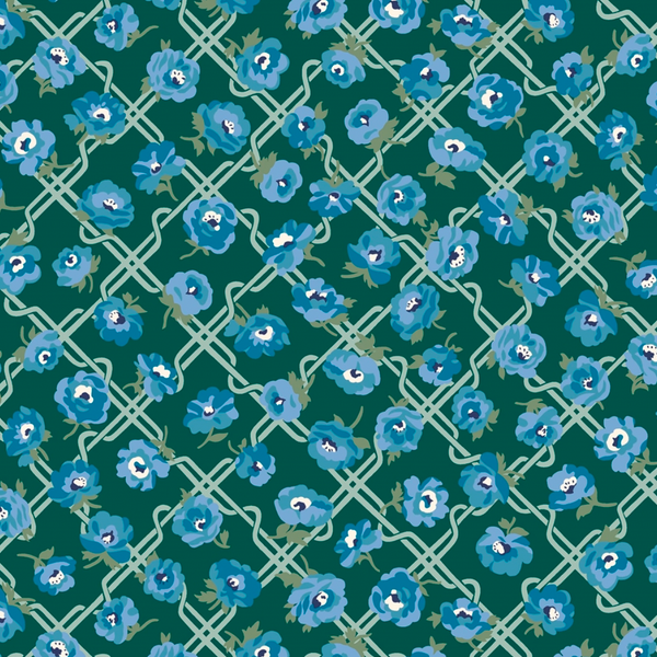 Liberty | Floral Nostalgia 'Rosemary Blooms' Blue/Emerald 448C: by the 1/2m