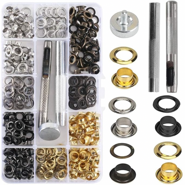 HARDWARE: Eyelet / Grommets with Tools: 6mm size, 200 Sets, 4 colours