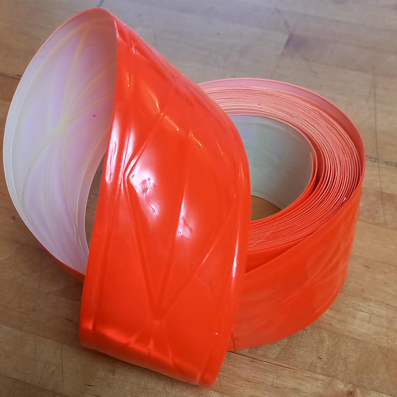 REFLECTIVE TAPE: Encapsulated Hi Vis Sew On Tape: 50mm / 2" wide: ORANGE: by the METRE