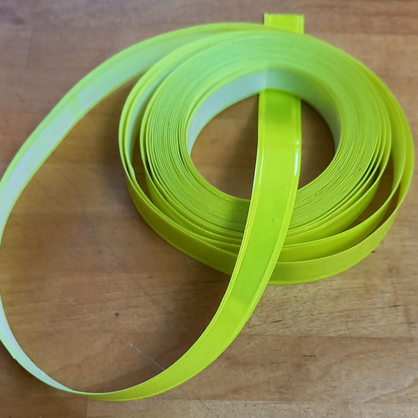 REFLECTIVE TAPE: Encapsulated Hi Vis Sew On Tape: 15mm / ½" wide: YELLOW: PRECUT 5 metre length