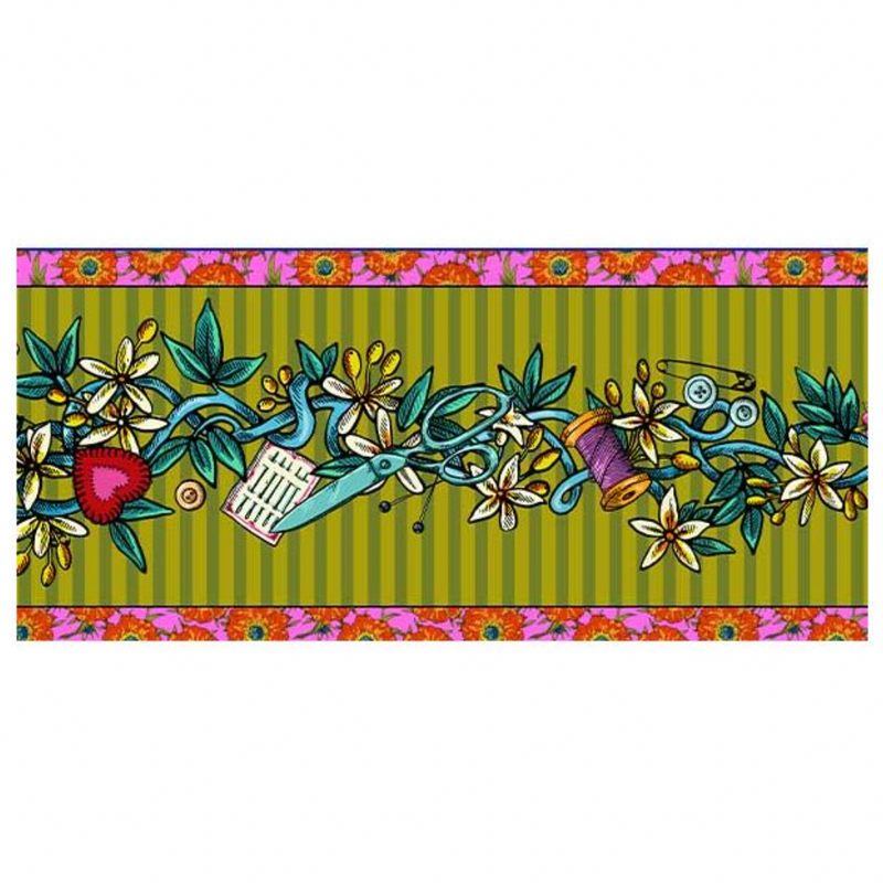 Velvet Border: Odile Bailloeul 'Tatoo' Vert / 'Tattoo' Green: 13cm wide: by the METRE