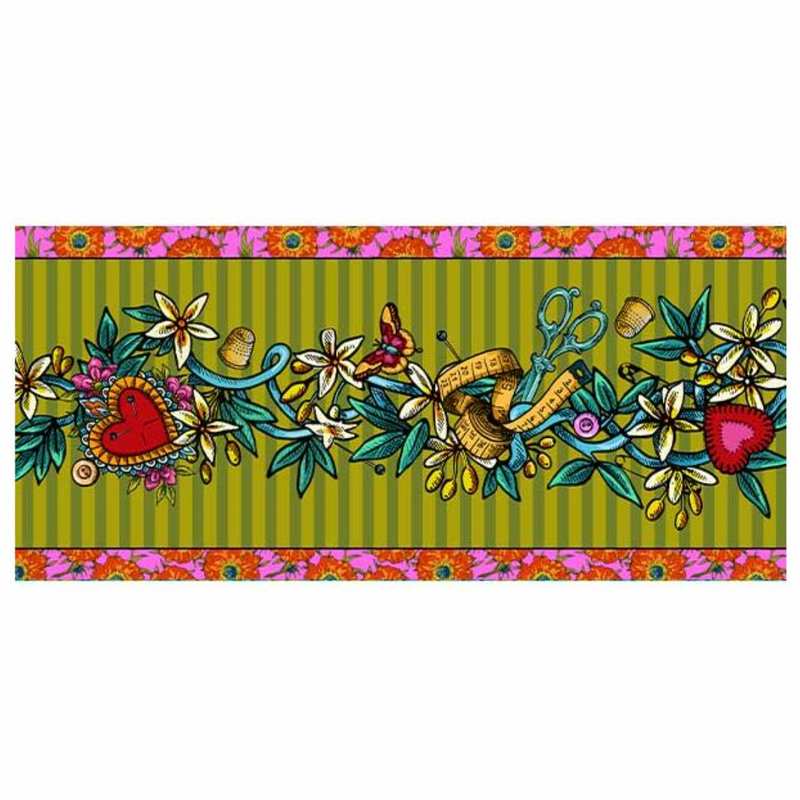 Velvet Border: Odile Bailloeul 'Tatoo' Vert / 'Tattoo' Green: 13cm wide: by the METRE